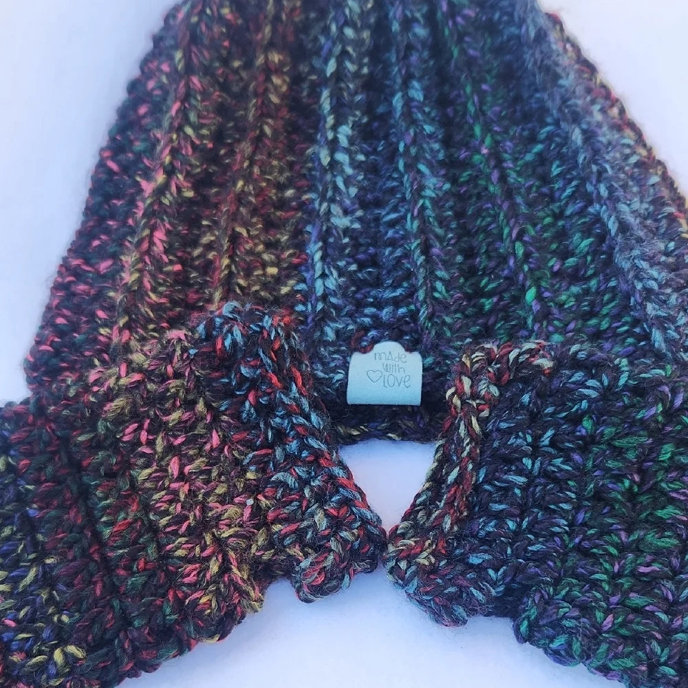 Handmade Chunky Crochet Messy Bun or Ponytail Beanie with Fingerless Mitts